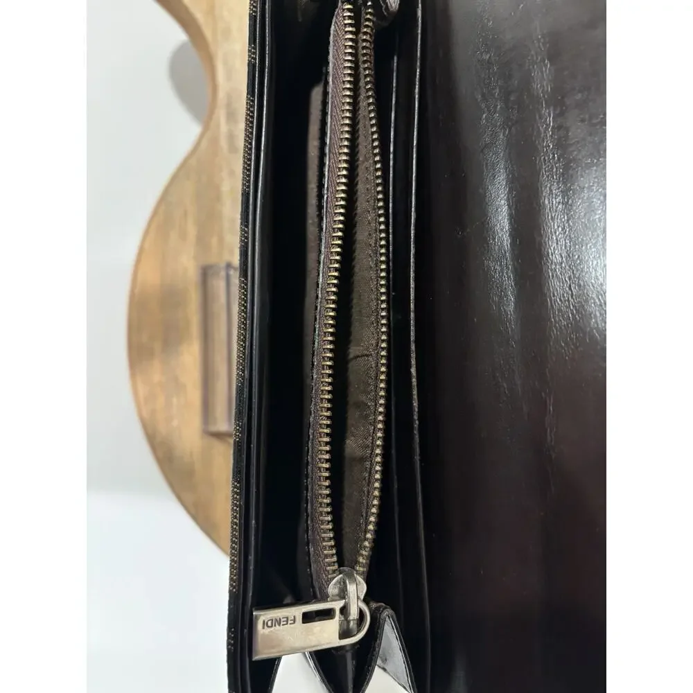 Fendi FF Zucca Logo Long Clutch Flap Wallet Credit Card Zipper Brown Black